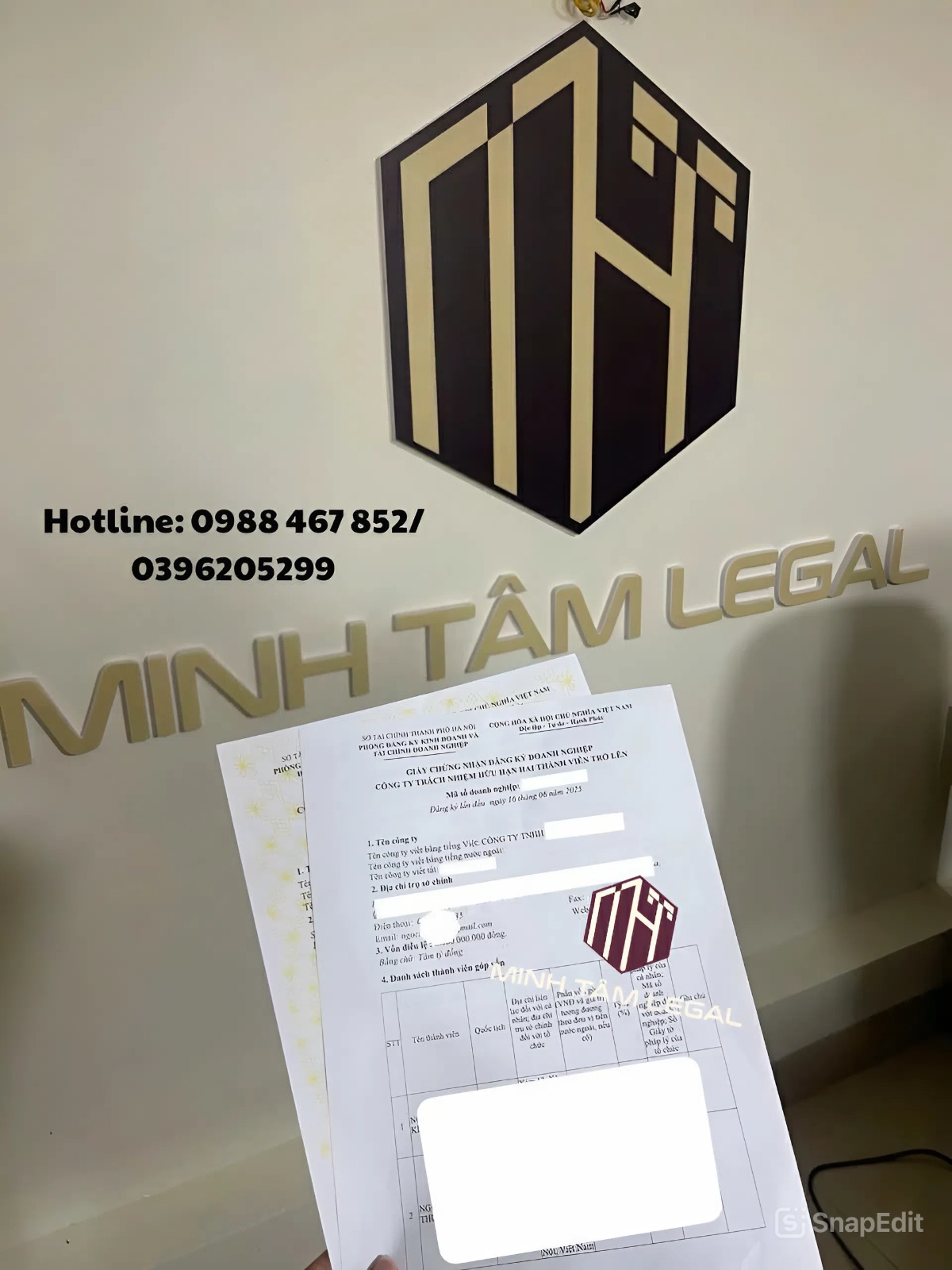 kết quả đăng kí thành lập công ty TNHH 2 thành viên trở lên